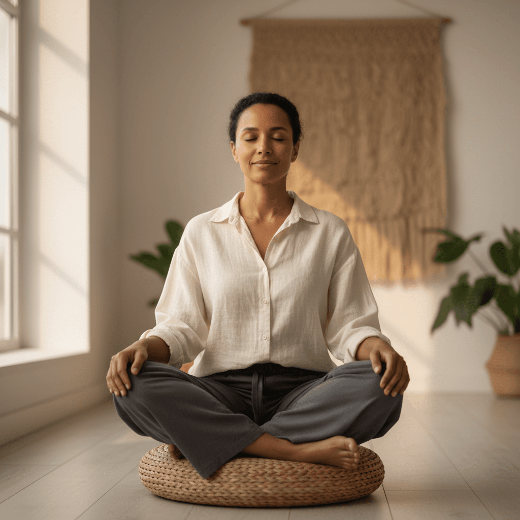 Woman meditating peacefully in natural light